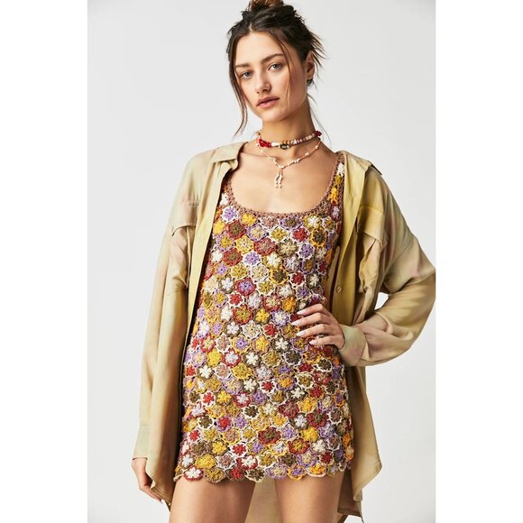 SHE MADE ME Sana Mini Dress in Horizon Floral Small New Womens Crochet Knit - Picture 11 of 13